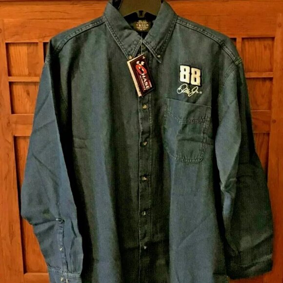 NASCAR Dale Earnhardt Jr 88 Long Sleeve Denim Shirt 2XL Chase Authentics NEW - Picture 1 of 4